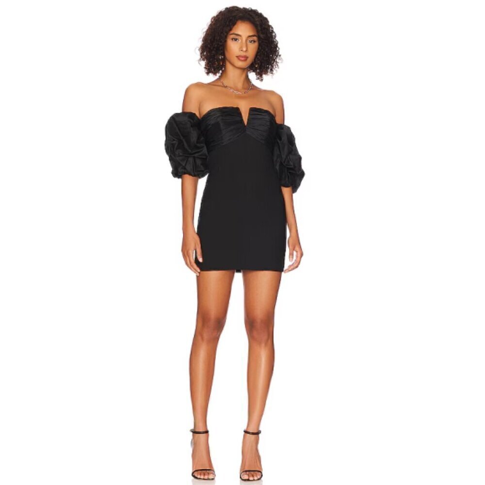 CINQ À SEPT 'Teo' Puff-Sleeve Off-Shoulder Mini Dress, Black